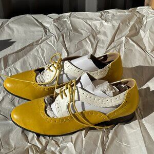 Chelsea Crew Two-Tone Oxford Brogue Lace Up Mustard & Cream Shoe - US 8